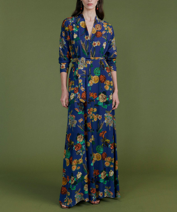 Vestido Largo Estampado Flores