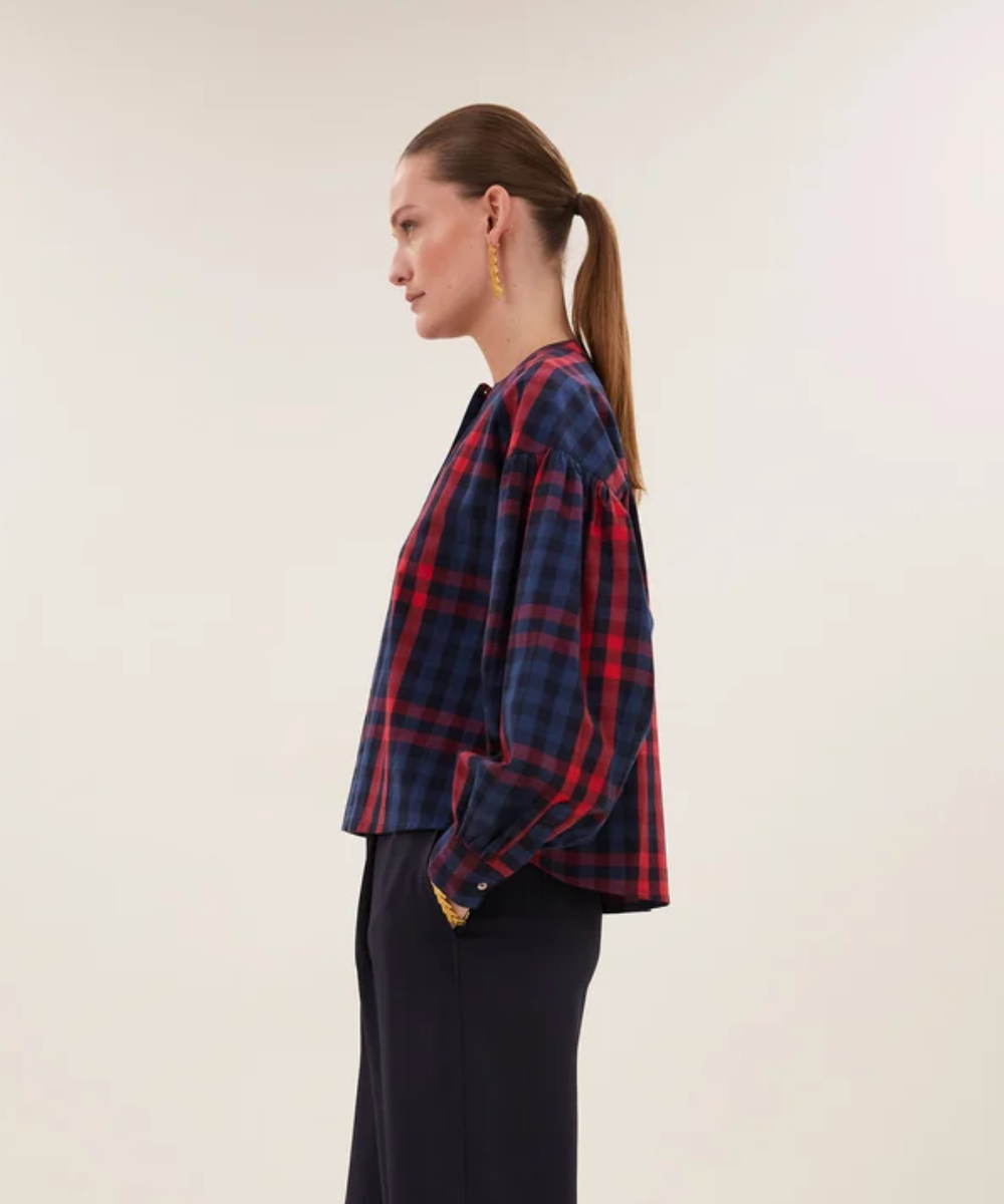 Ella Red Check Blouse