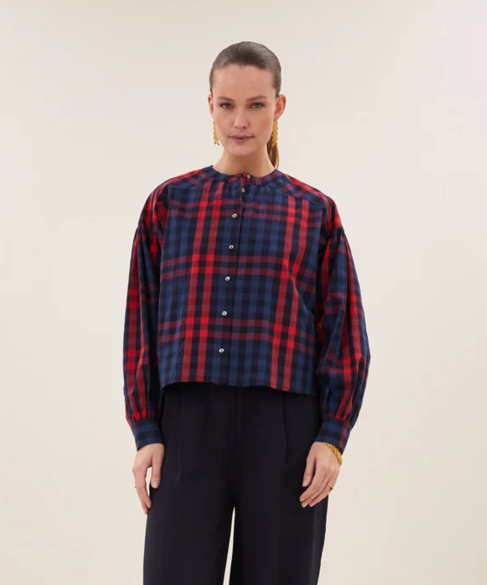 Ella Red Check Blouse